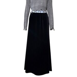 Vintage 90s Black Velvet Maxi Skirt Whimsigoth The Craft Forest Fairy Flowy